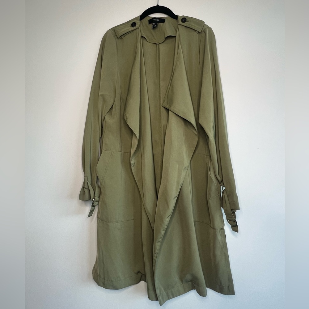Forever 21 Long Sleeve Duster Jacket Olive Green Size Large